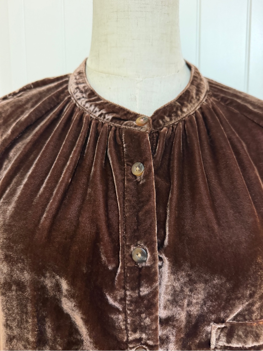 Pilcro Chocolate Brown Velvet Button-Front Blouse Jacket Sz Large - Picture 5 of 17